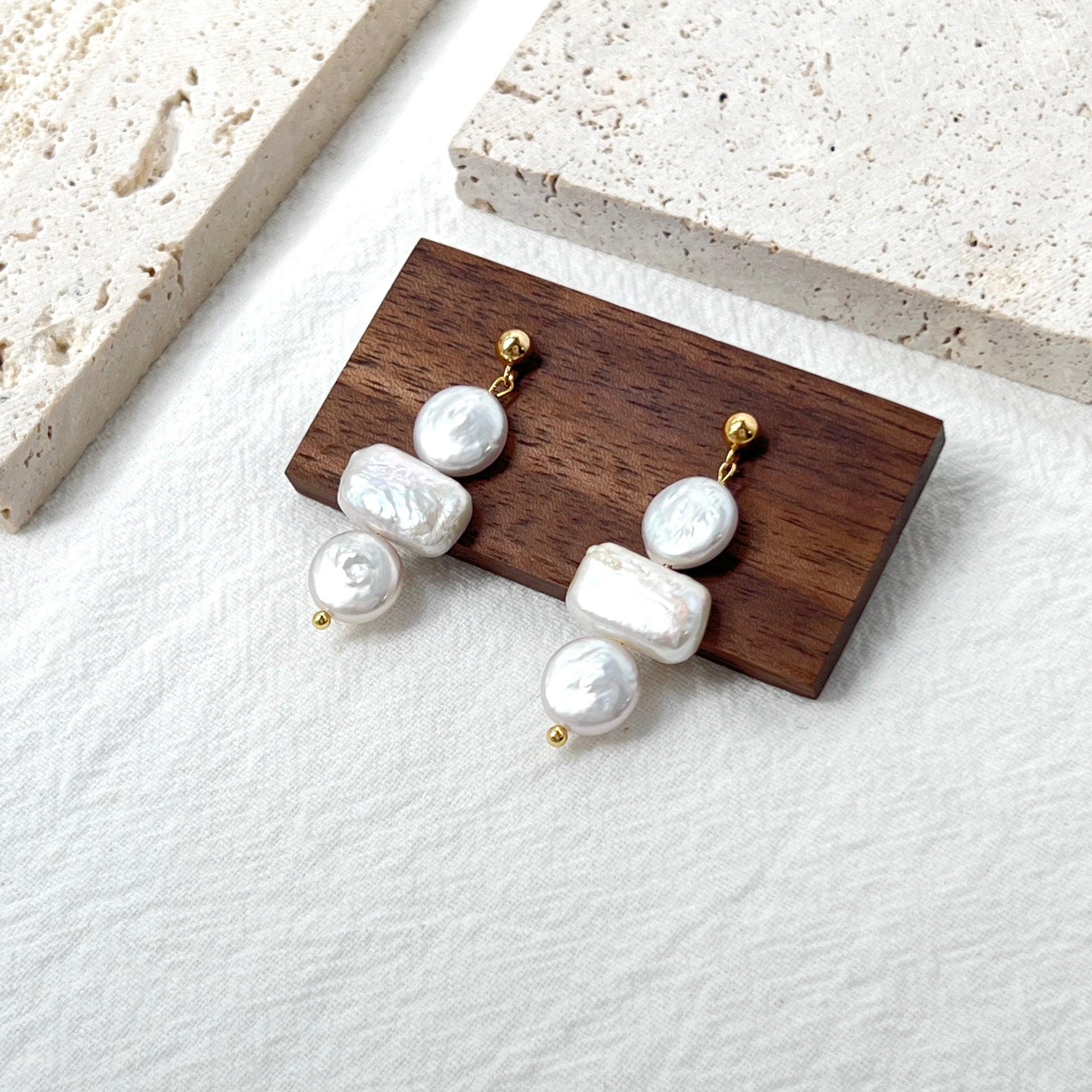 14K gold baroque pearl earrings styled with bridal and minimalist outfits, chic statement jewelry
