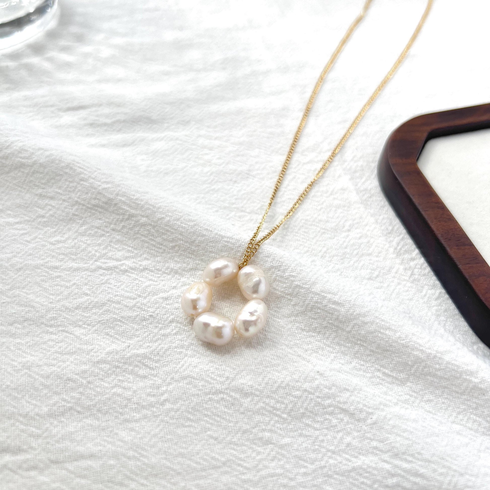 14K gold-filled baroque freshwater pearl flower necklace, dainty minimalist jewelry for women