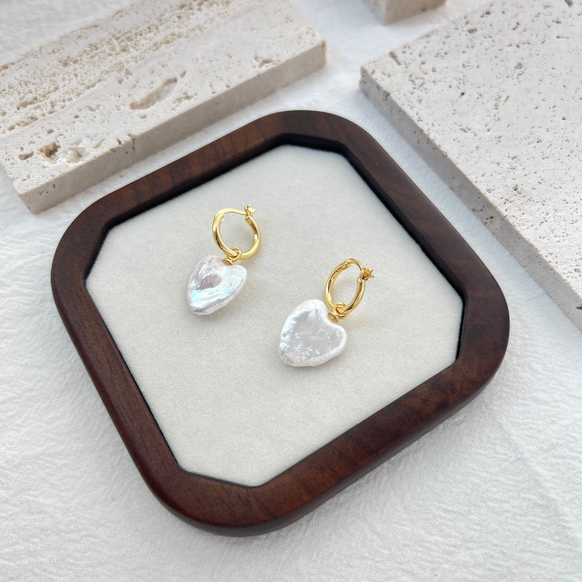 Ocealine Jewelry branded image of 18K gold heart pearl earrings