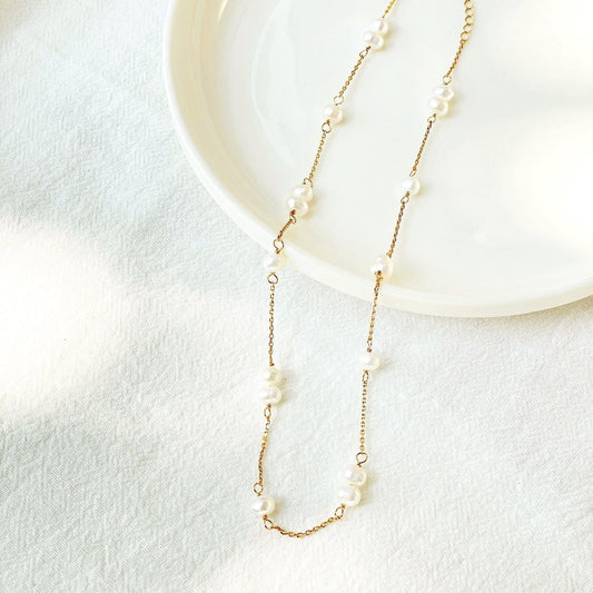 18K gold baroque pearl beaded necklace in gift box, perfect for bridal, bridesmaid, birthday or special‑occasion gift.