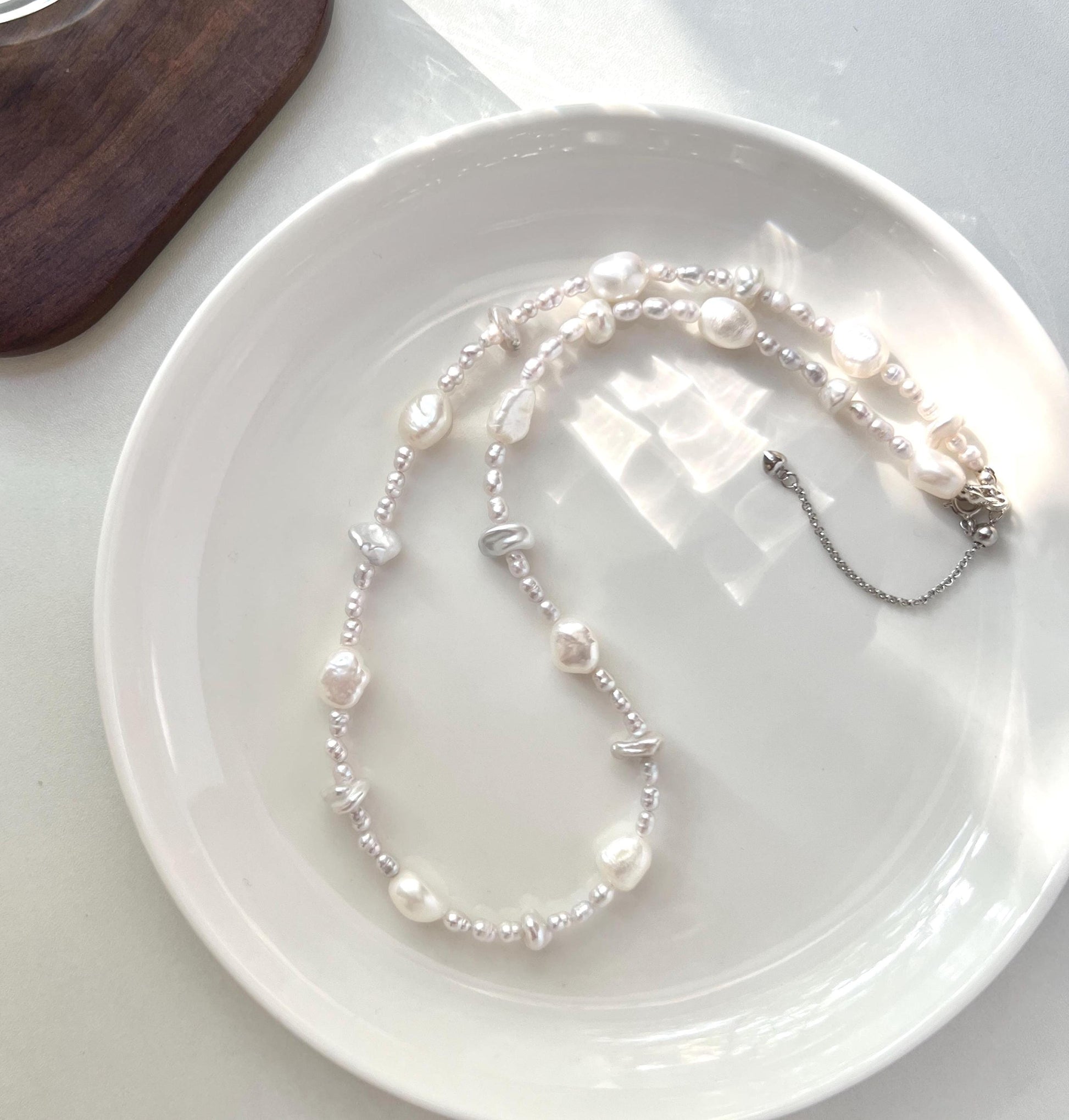 Freshwater baroque irregular pearl beaded necklace, minimalist bridal jewelry