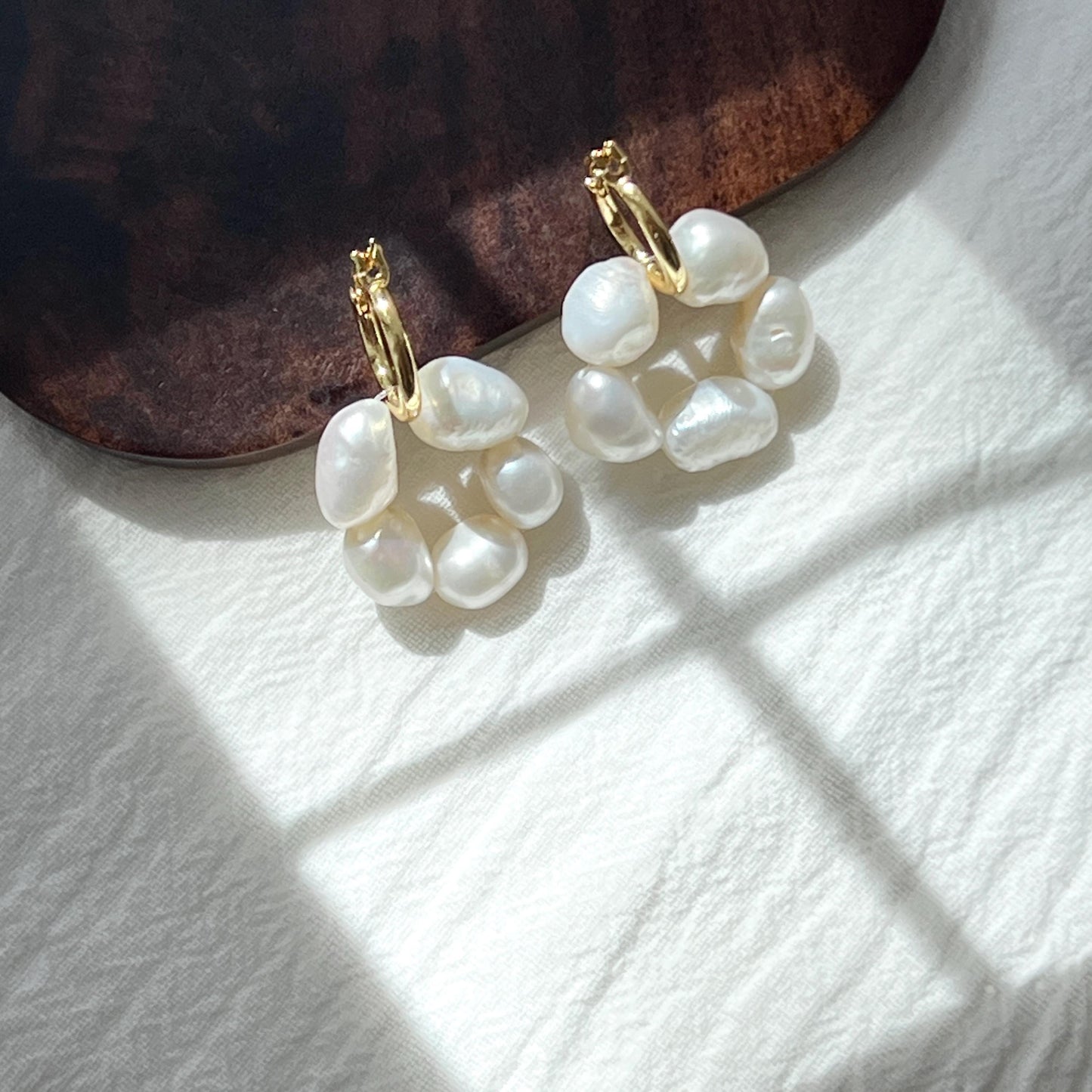 18K gold baroque pearl flower drop earrings in a gift box, ideal birthday or bridesmaids gift