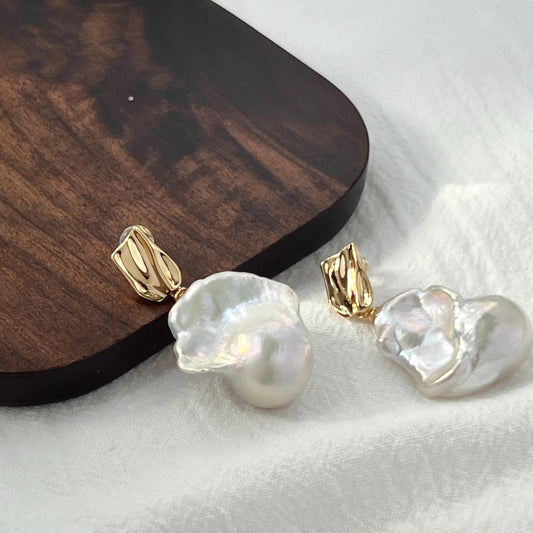 Chunky Freshwater Baroque Pearl Drop Statement Earrings