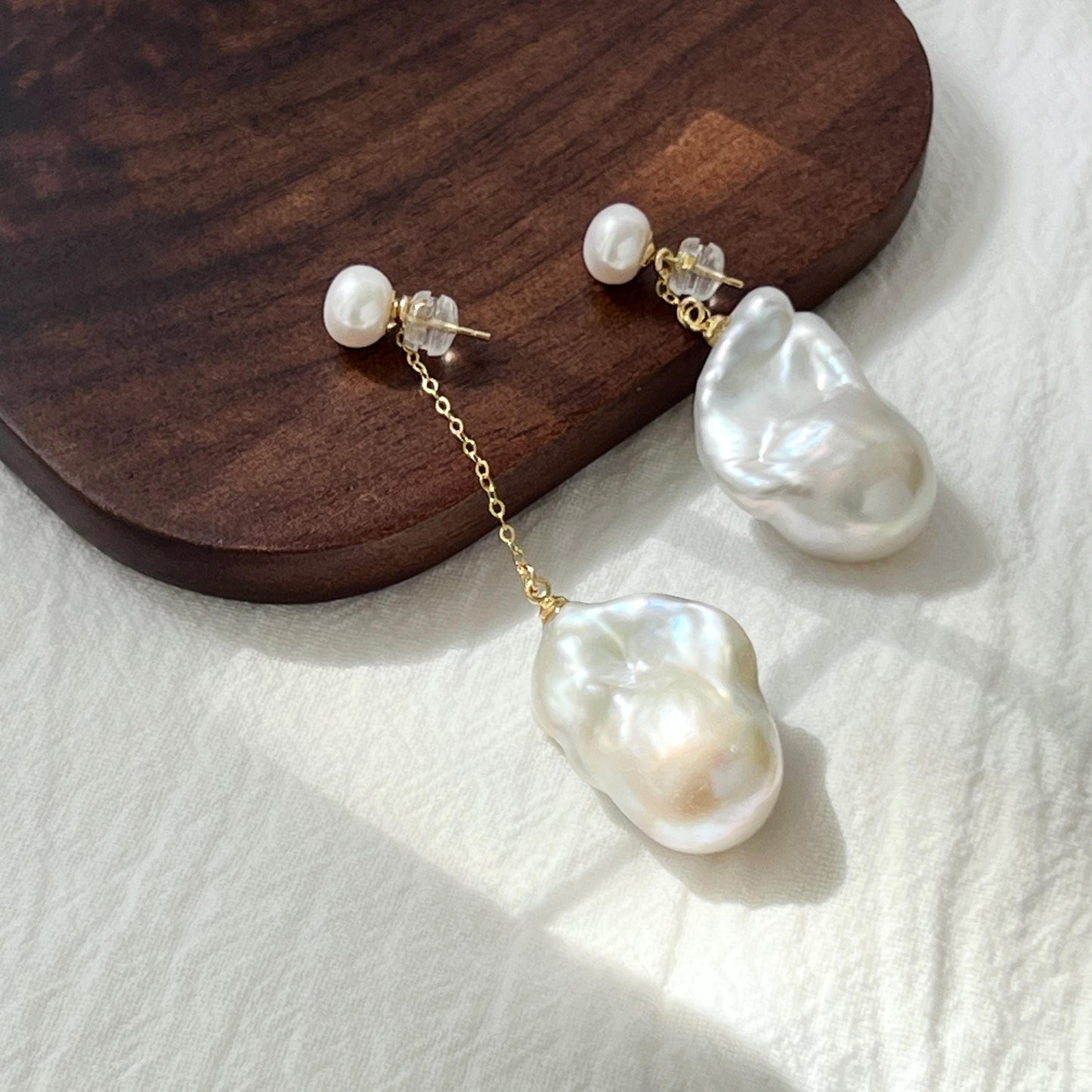 Large Baroque Freshwater Pearl Mismatched Drop Earrings