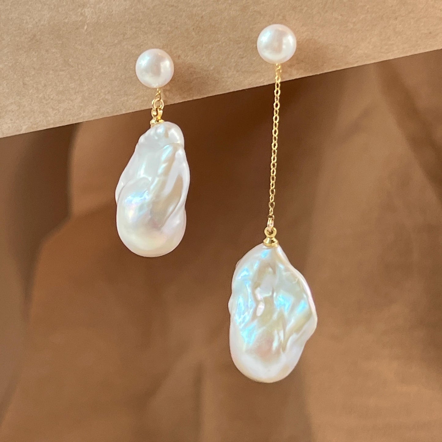 Large Baroque Freshwater Pearl Mismatched Drop Earrings