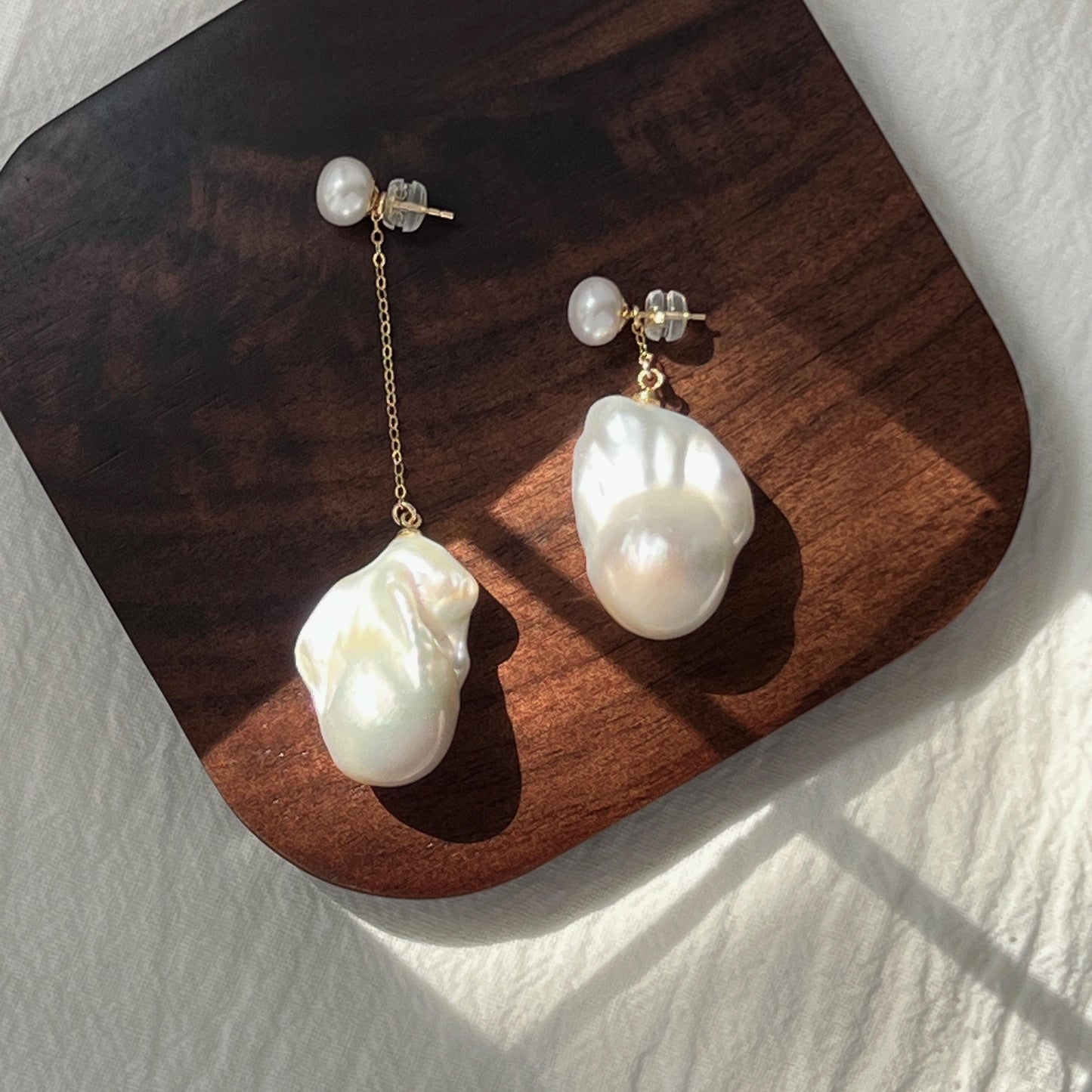 Large Baroque Freshwater Pearl Mismatched Drop Earrings