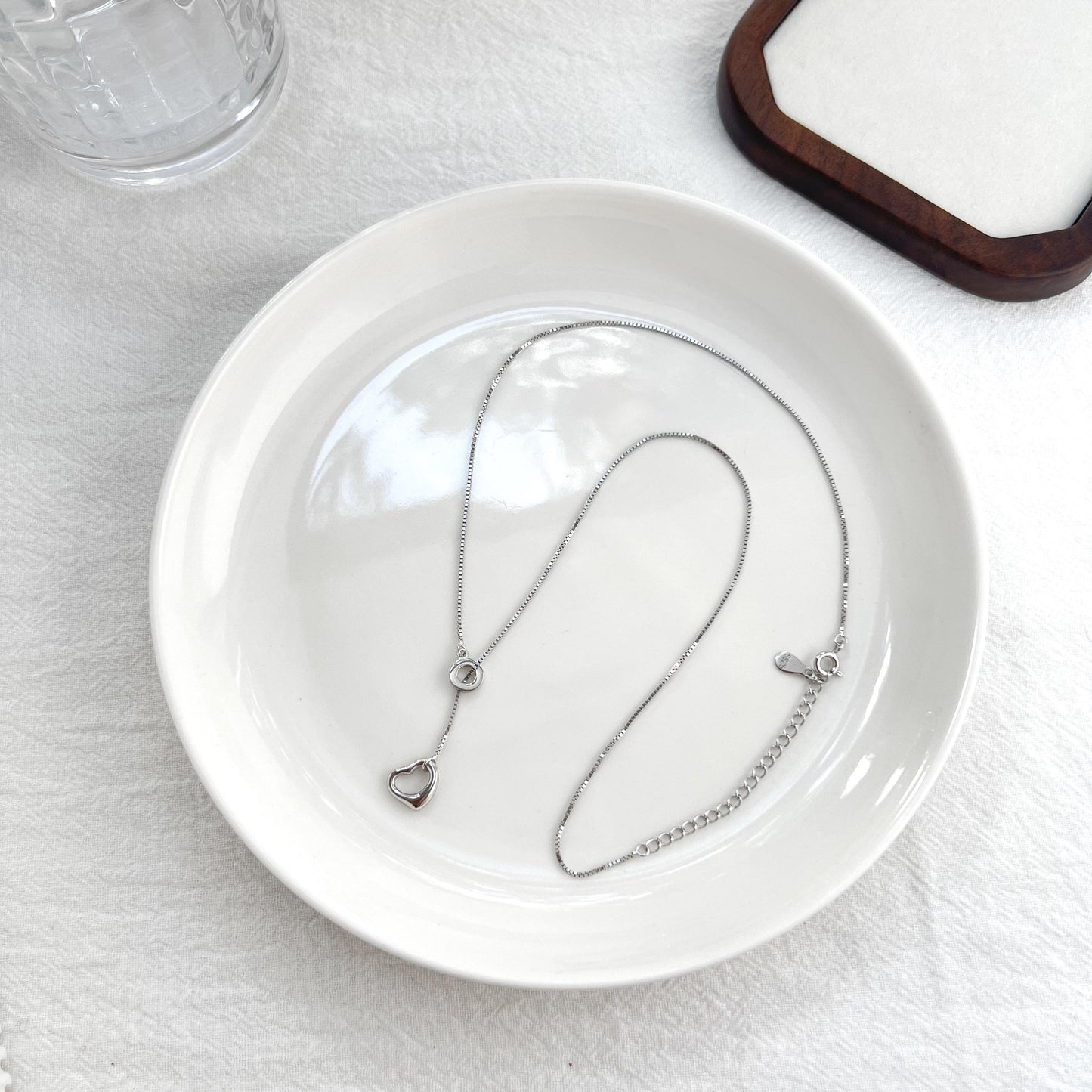 925 Sterling Silver Y Lariat Heart Charm Necklace