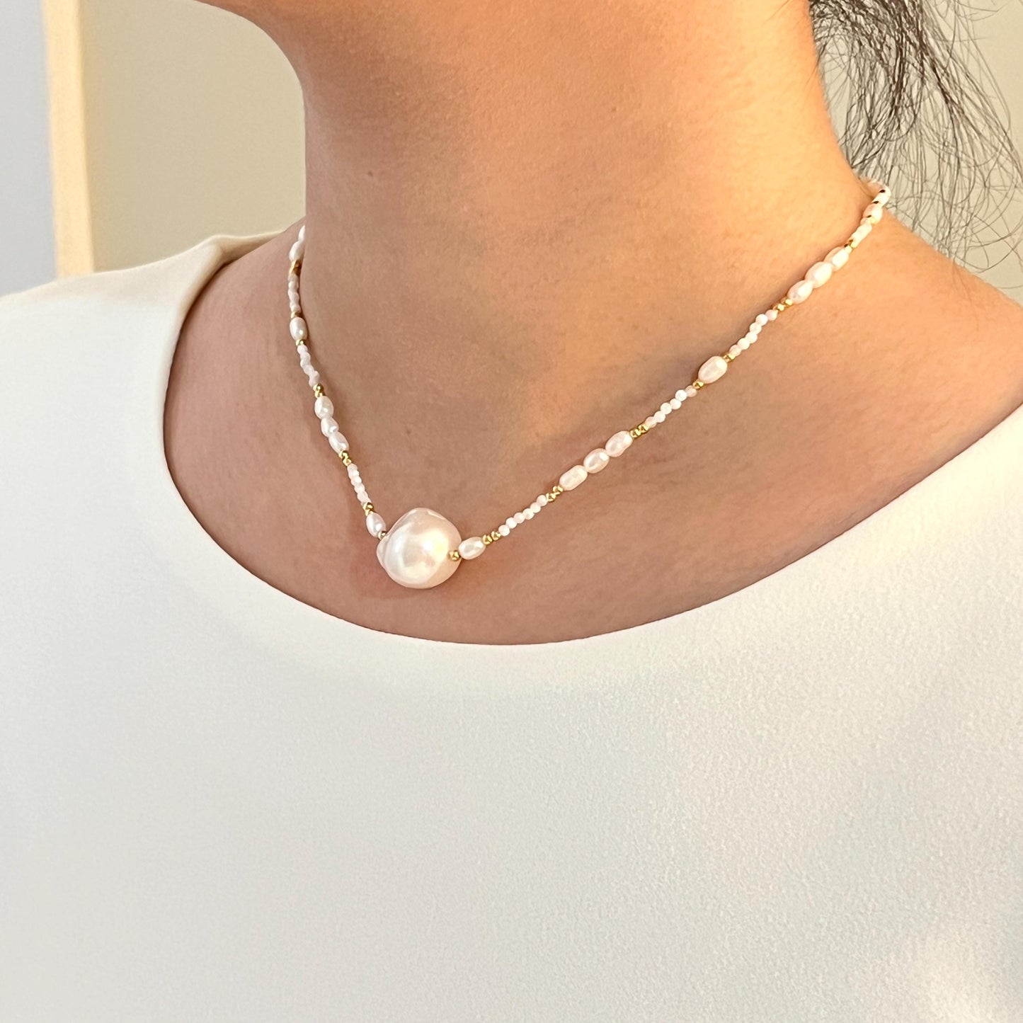 Natural Baroque Pearl Beaded Choker Statement Necklace