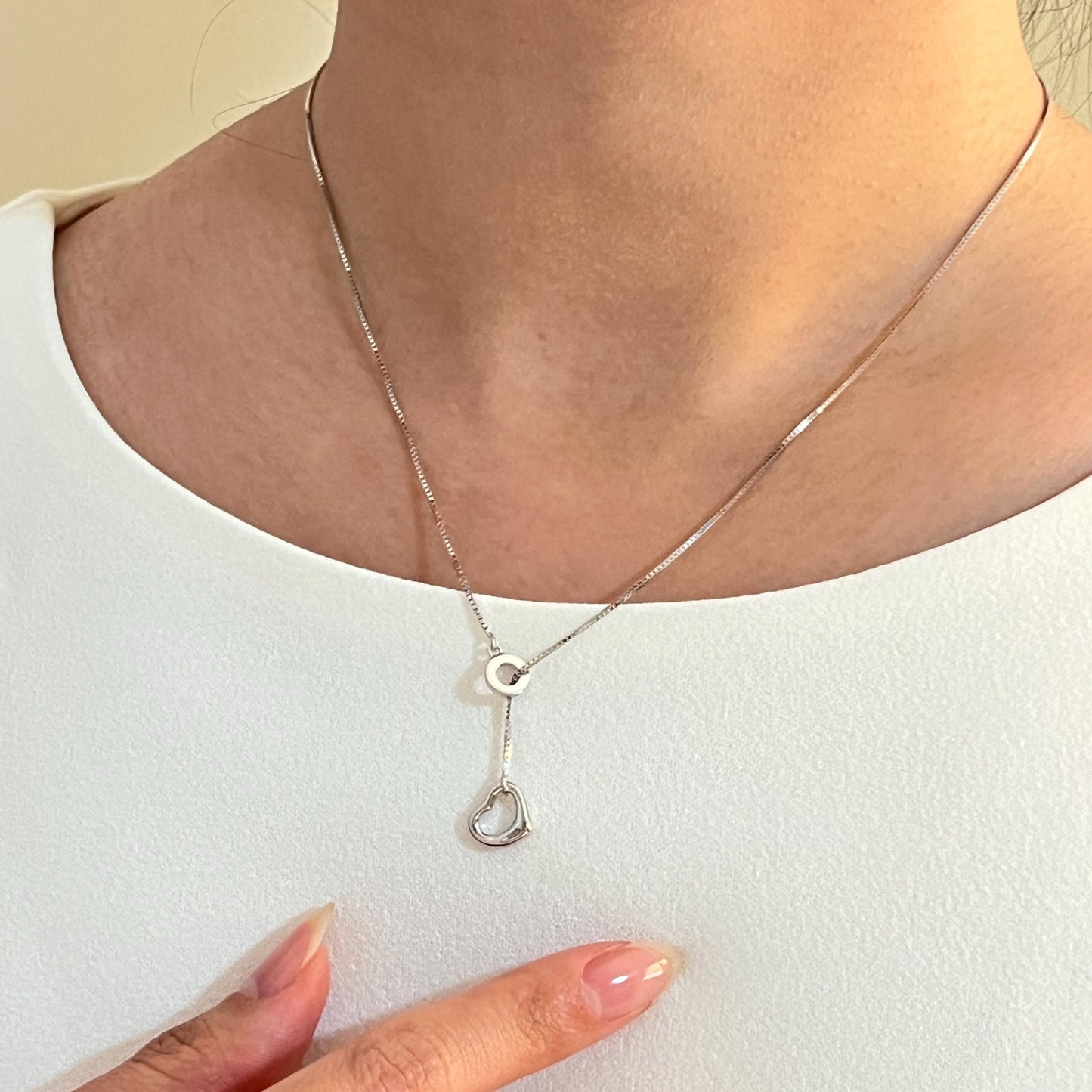 925 Sterling Silver Y Lariat Heart Charm Necklace