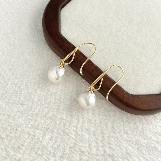 Baroque Pearl Gold Hoop Dangle Earrings,Dainty Edison Pearl Teardrop Hook Earrings,Minimalist Drop Earrings,Wedding Jewelry,Birthday Gifts