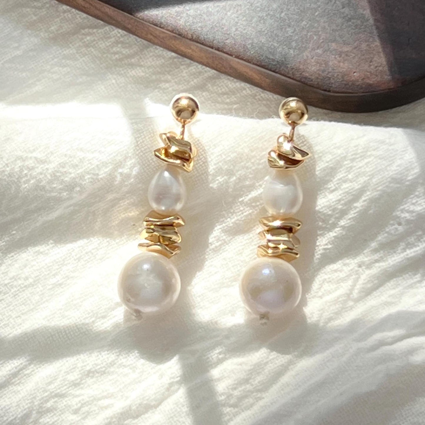 Baroque Pearl Golden Drop Earrings