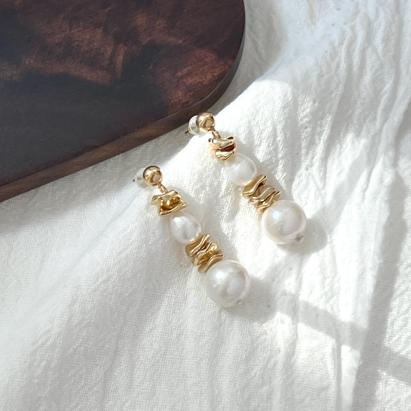 Baroque Pearl Golden Drop Earrings