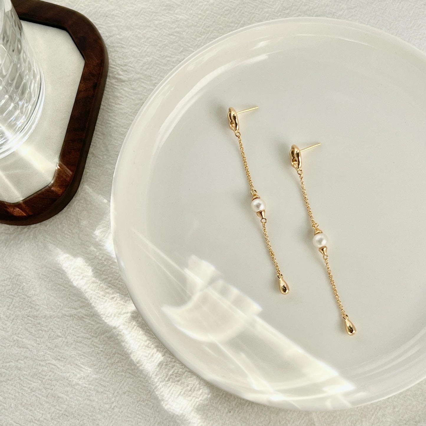 Gold Long Linear Pearl Earrings