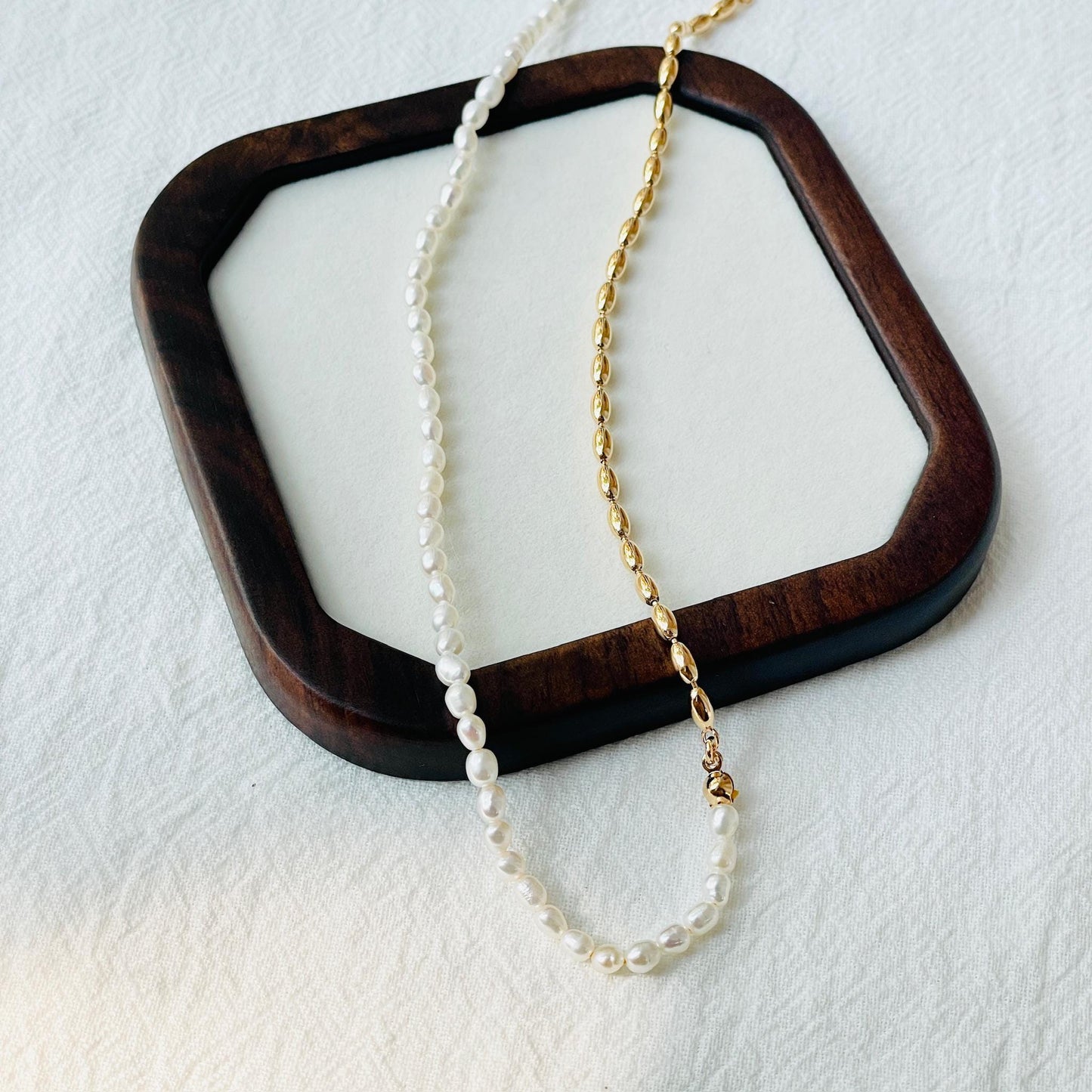 Dainty Baroque Pearl And Golden Beads Two Tone Choker Necklace
