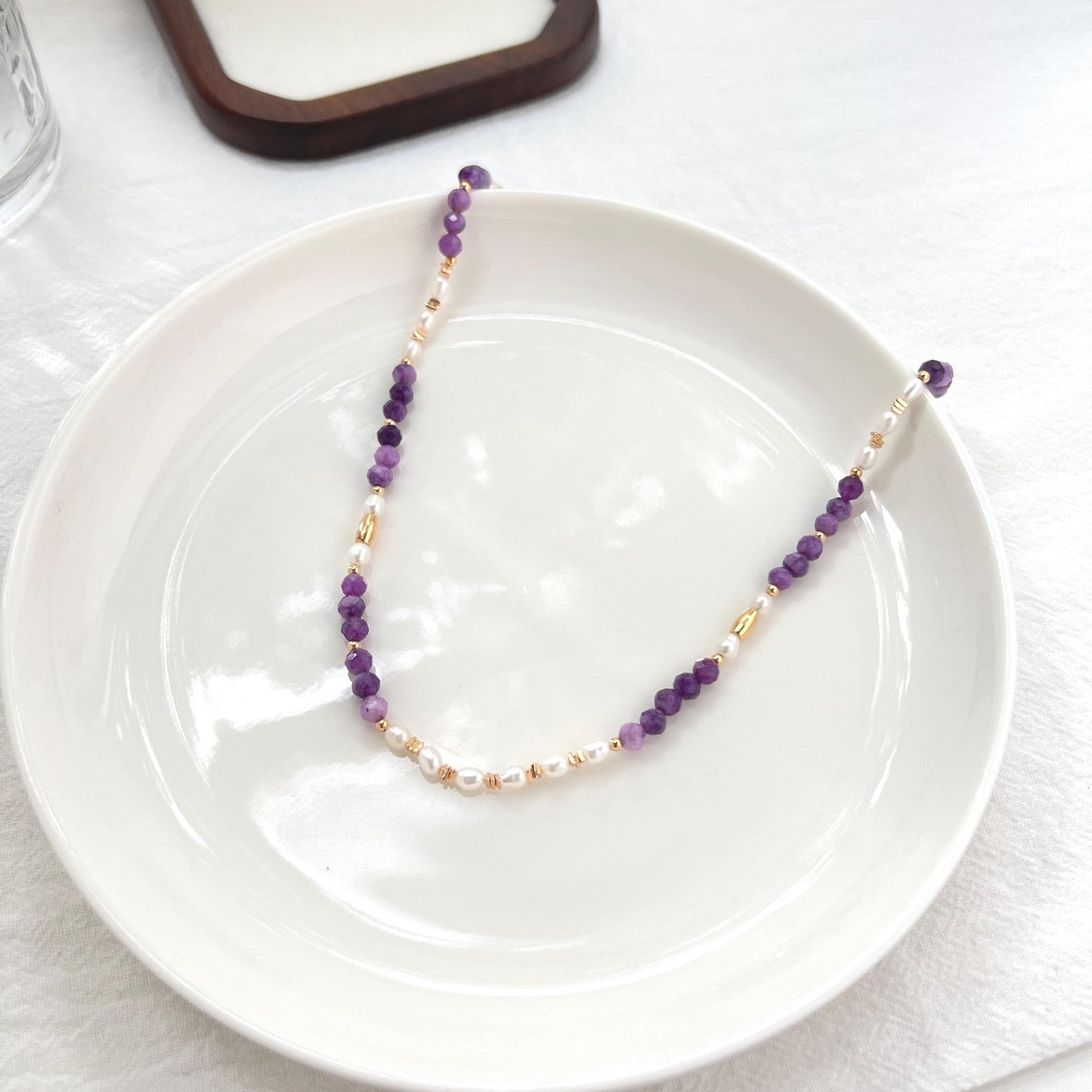 Natural Freshwater Pearl Amethyst Beaded Necklace