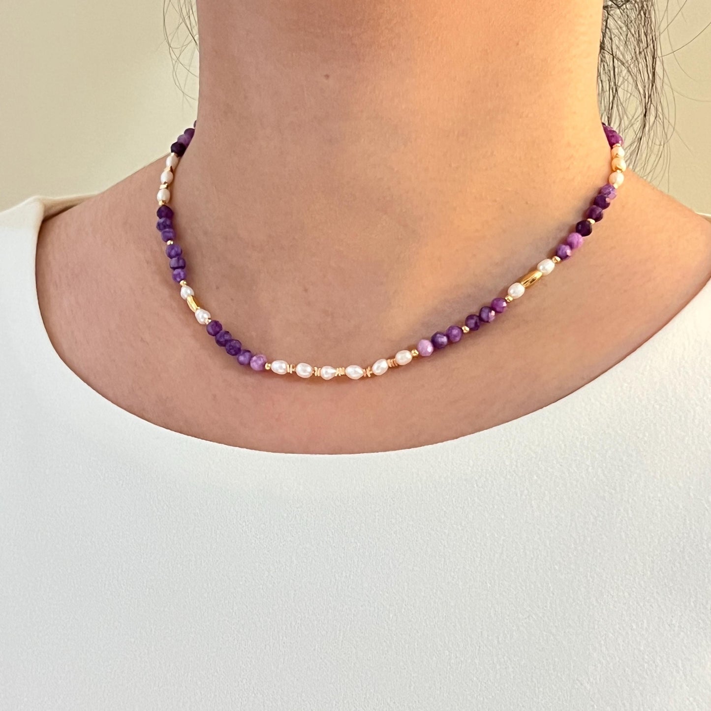 Natural Freshwater Pearl Amethyst Beaded Necklace