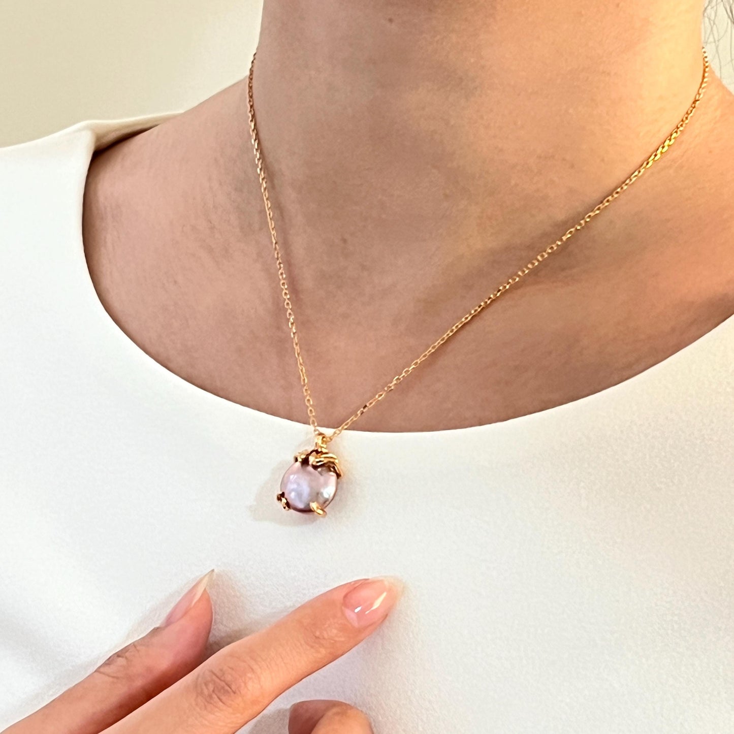 Baroque Purple Pearl Double Sided Pendant Necklace