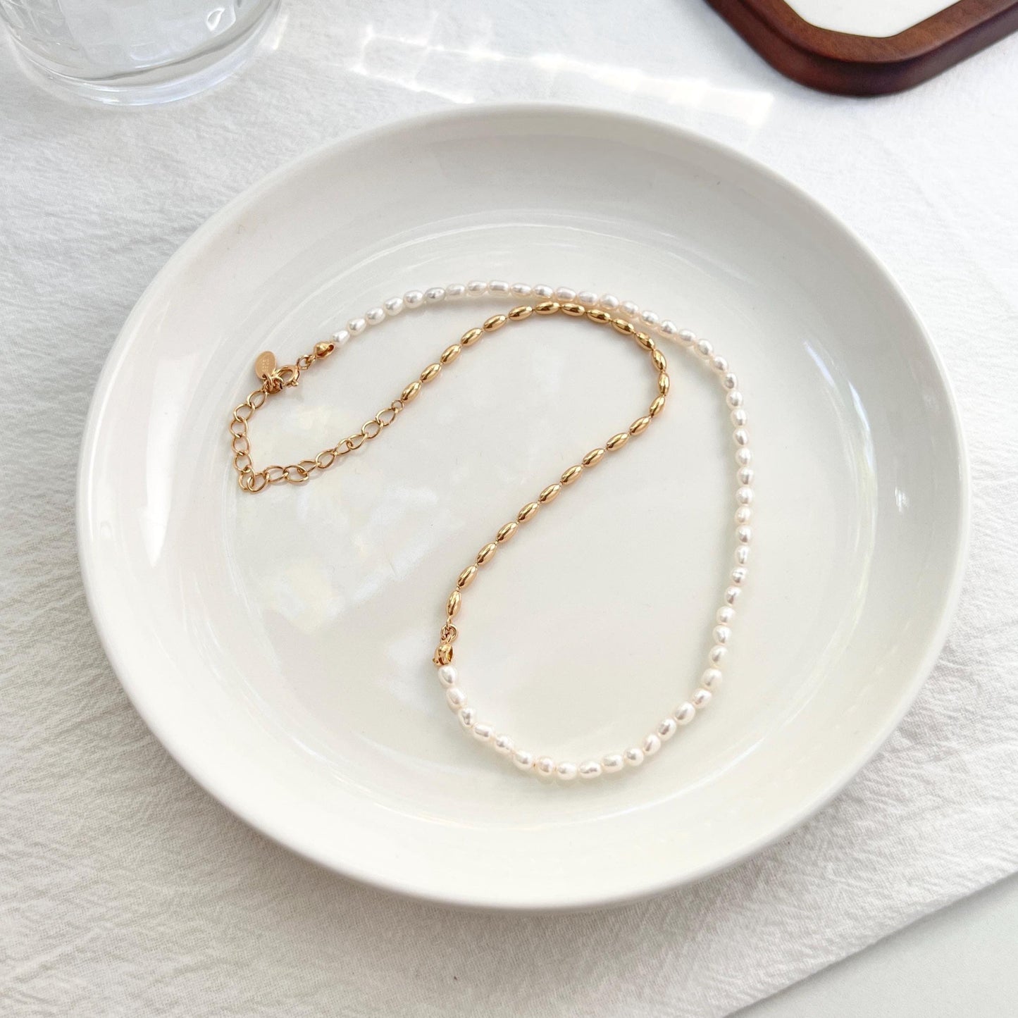 Dainty Baroque Pearl And Golden Beads Two Tone Choker Necklace