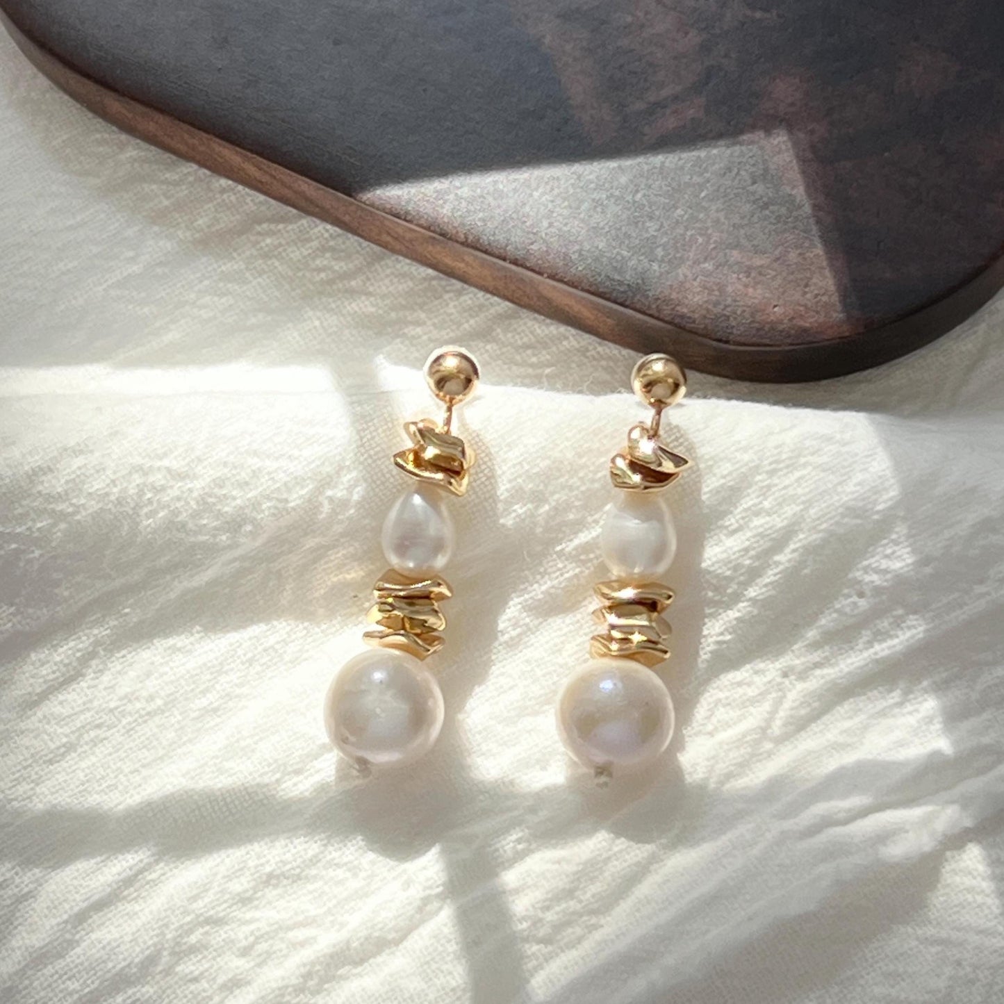 Baroque Pearl Golden Drop Earrings