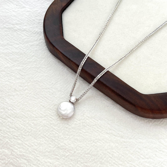 Silver Dainty Baroque Coin Pearl Necklace,CZ Tiny Pearl Necklace,Minimalist Everyday Jewelry,Bridal Necklace,Bridesmaid Gifts,Birthday Gifts