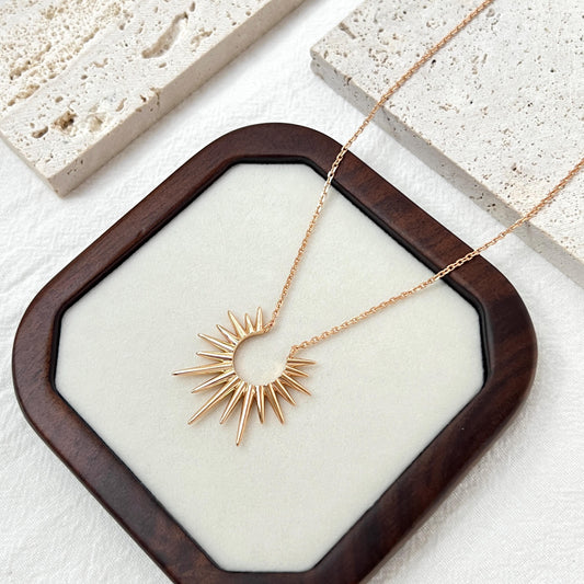 18K Vintage Gold Celestial Sun Necklace,Minimalist Sunshine Necklace,Dainty Sunburst Necklace,Elegant Everyday Jewelry,Birthday Gift for Her