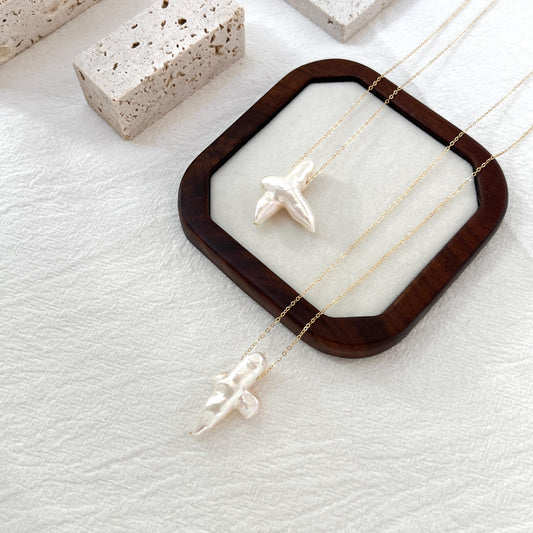 Baroque Pearl Cross Necklace,Minimalist Religious Crossing Jewelry,Dainty Cross Pearl Necklace,Catholic Gift,Birthday Christmas Gift For Her