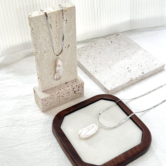 Sterling Silver Herringbone Chain Baroque Pearl Pendant Necklace,Snake Chain,Layering Necklace,Everyday Necklace For Women,Birthday Gifts