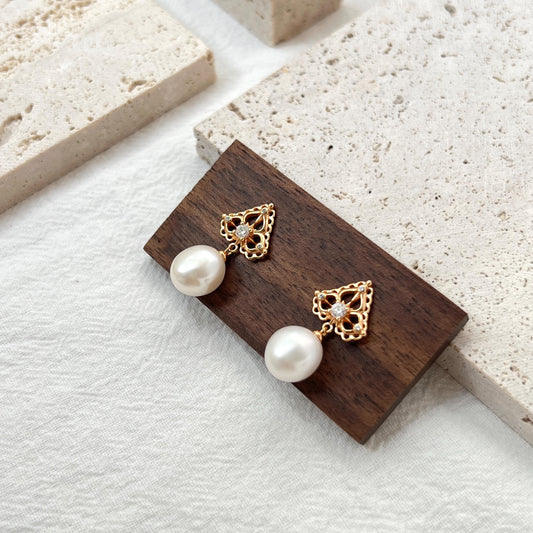 18K Vintage Gold Freshwater Baroque Pearl Dangling Earrings,Dainty CZ Drop Earrings,Minimalist Elegant Earrings,Bridal Jewelry,Birthday Gift