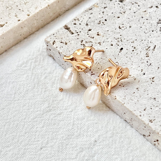 18K Vintage Gold Freshwater Baroque Pearl Dangling Earrings,Dainty Pearl Drop Earrings,Minimalist Everyday Earrings,Christmas Birthday Gifts