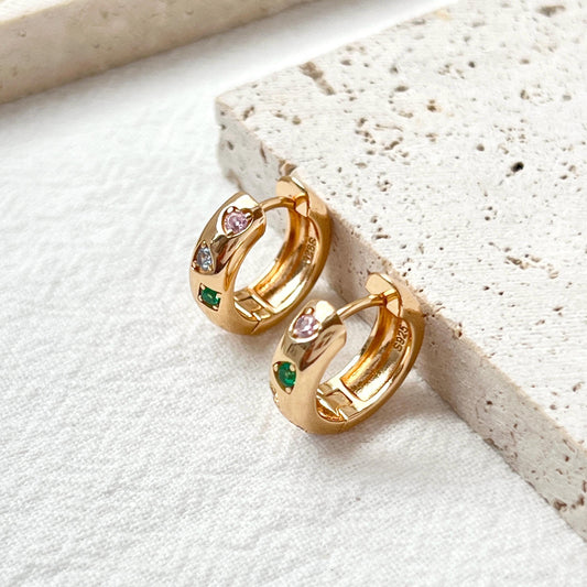 18K Gold Dainty Colorful CZ Earrings Hoop,Minimalist Starlight Huggie Hoops,Everyday Star Sparkle Earrings,Birthday Christmas Gifts For Her