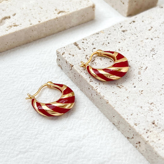 18K Gold Dainty Red Enamel Earrings Hoop,Minimalist Huggie Hoops,Daily Basic Everyday Tiny Earrings,Birthday Christmas New Year Gift For Her
