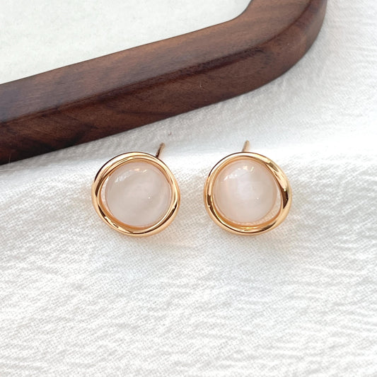 18K Vintage Gold Cat’s Eye Stud Earrings,Minimalist Light Gray Stone Earrings Studs,Dainty Everyday Jewelry,Christmas Birthday Gift For Her