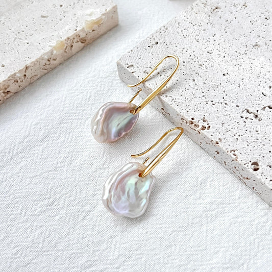 Keshi Pearl Drop Earrings,Baroque Freshwater Pearl Wedding Earrings,Gold Long Hook Earrings,Elegant Bridal Jewelry,Birthday Christmas Gifts