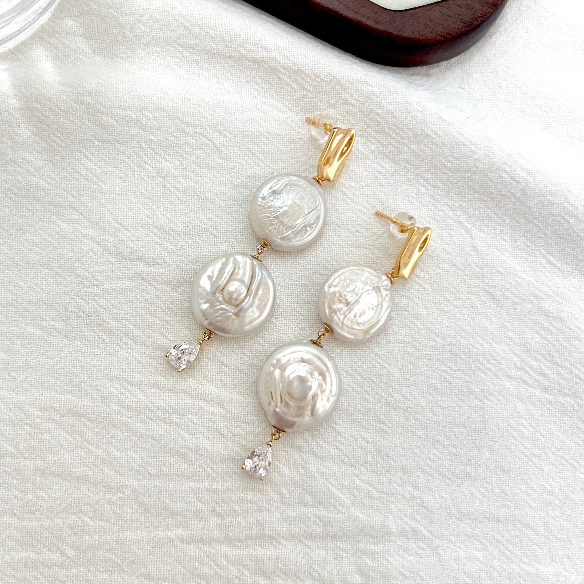 Rome Coin pearl drop dangle earrings in gift box, ideal birthday or bridesmaids gift