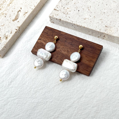 14K gold baroque pearl earrings styled with bridal and minimalist outfits, chic statement jewelry