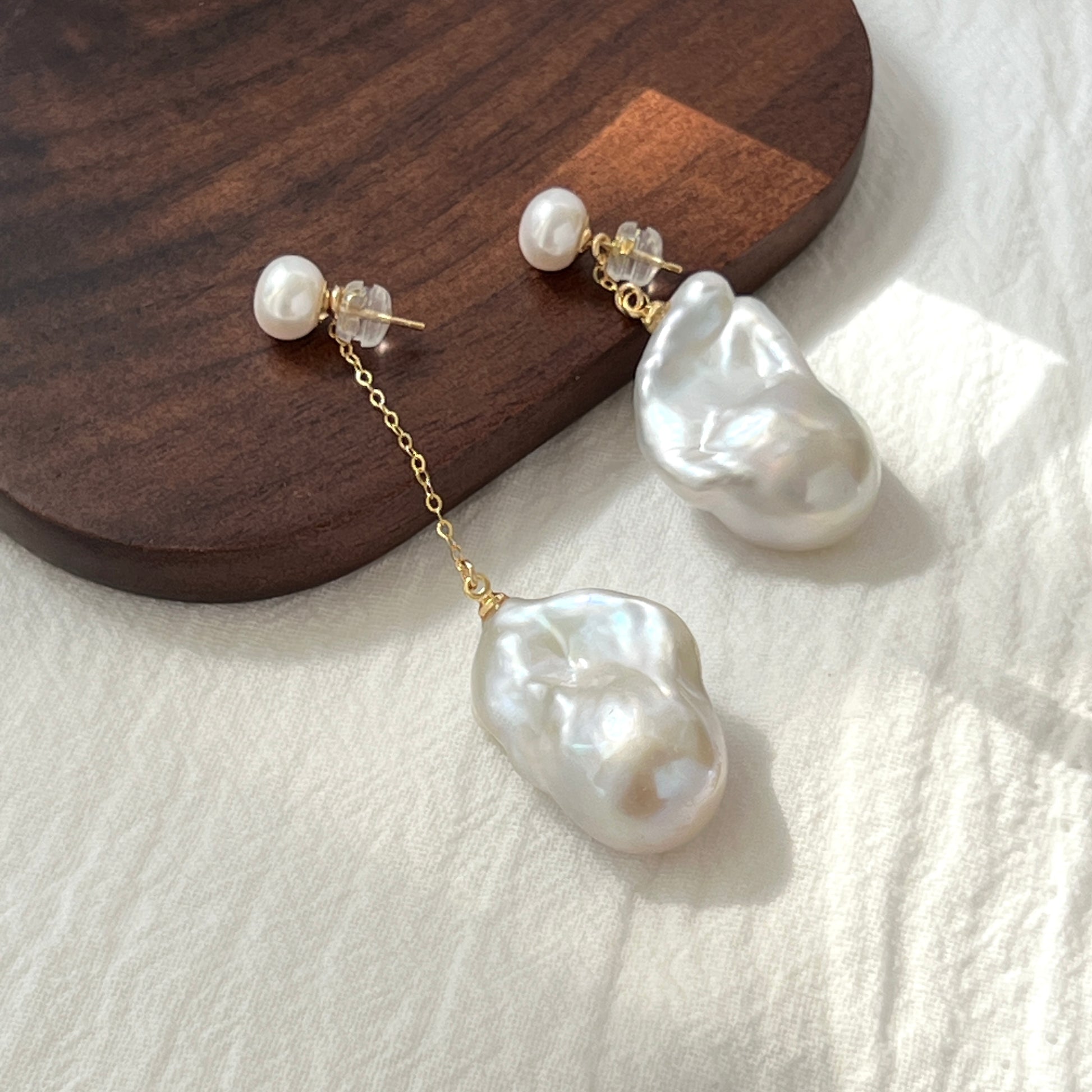 large freshwater baroque pearl mismatched earrings minimalist elegant jewelry
