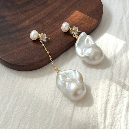 large freshwater baroque pearl mismatched earrings minimalist elegant jewelry
