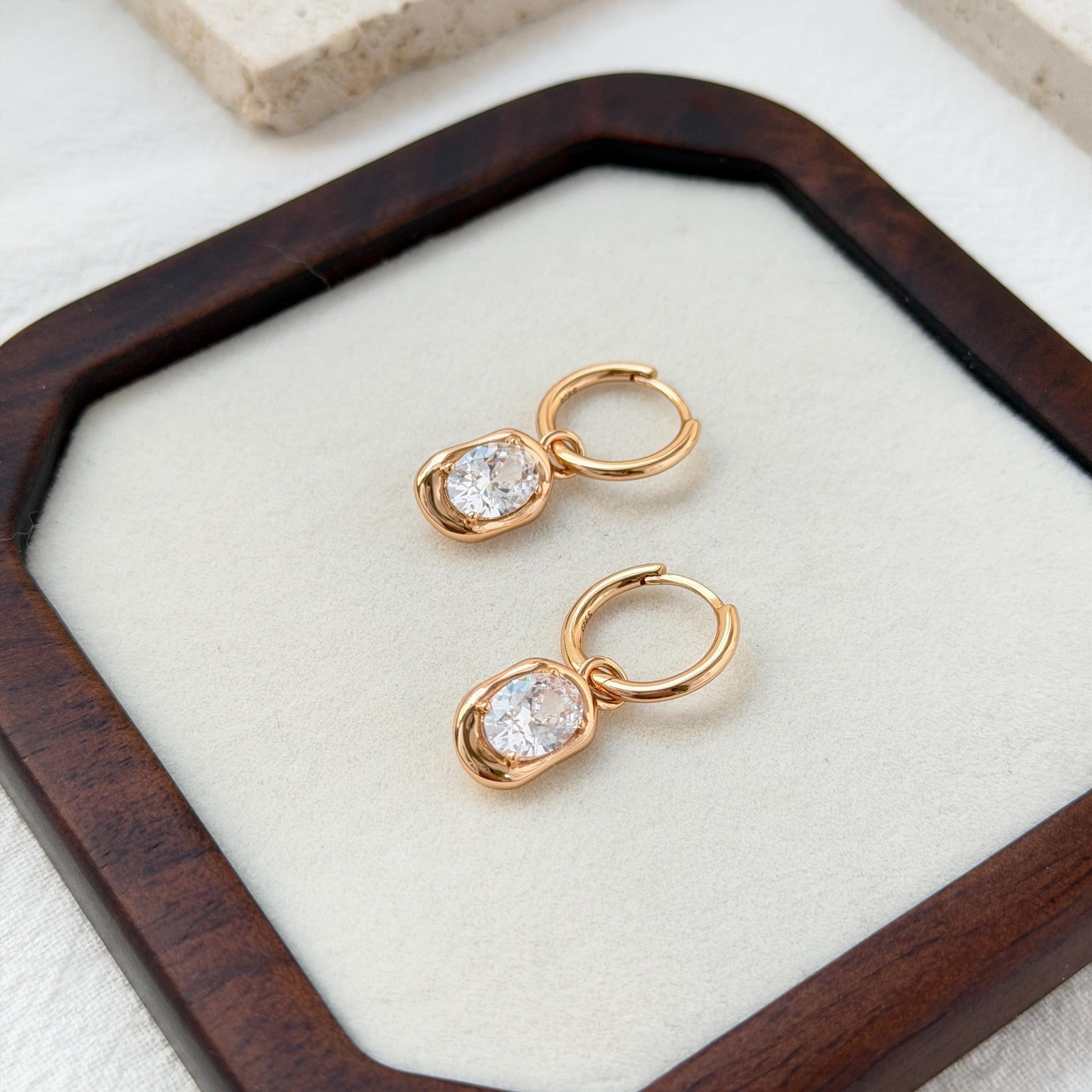 18K Gold Huggie Hoop Earrings,Oval Cut CZ Drop Earrings,Minimalist Dangle Earrings,Dainty Everyday Jewelry,Birthday Anniversary Gift For Her