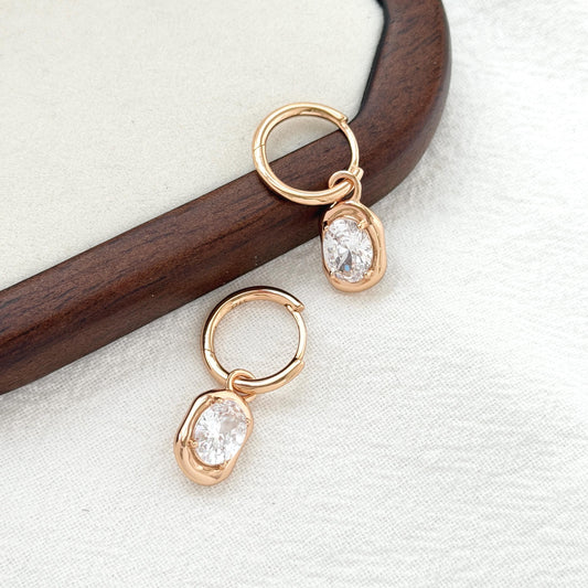 18k gold oval cut cz huggie hoop earrings elegant minimalist jewelry
