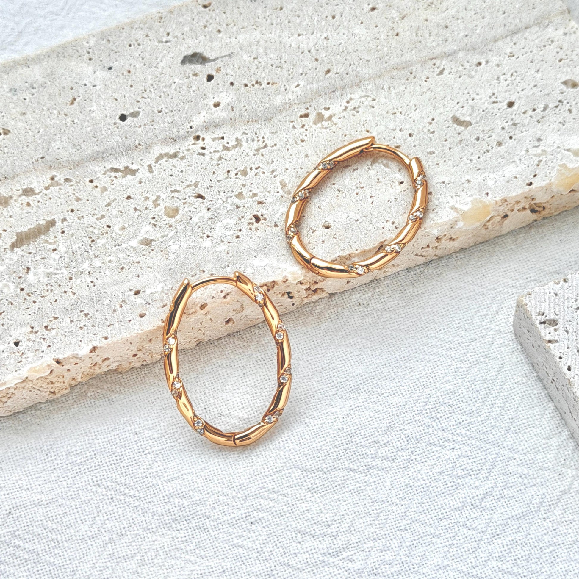 gift ready 18k gold vintage hoop earrings with cz elegant jewelry packaging
