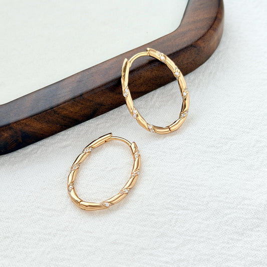 18k gold vintage twisted rope hoop earrings with cubic zirconia stones elegant jewelry
