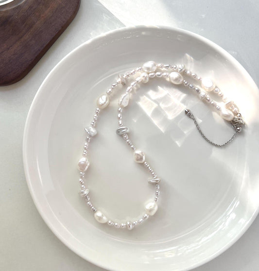 Freshwater baroque irregular pearl beaded necklace, minimalist bridal jewelry
