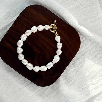 Freshwater Baroque Pearl Beaded Bracelet,Minimalist Dainty Toggle Bracelet,Wedding Bridal Jewelry,Bridesmaid Gift,Birthday Gift For Her