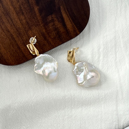 18K Gold Large Baroque Pearl Drop Earrings,Chunky High Luster Pearl Dangling Statement Earrings,Wedding Bridal Jewelry,Birthday Gift For Her