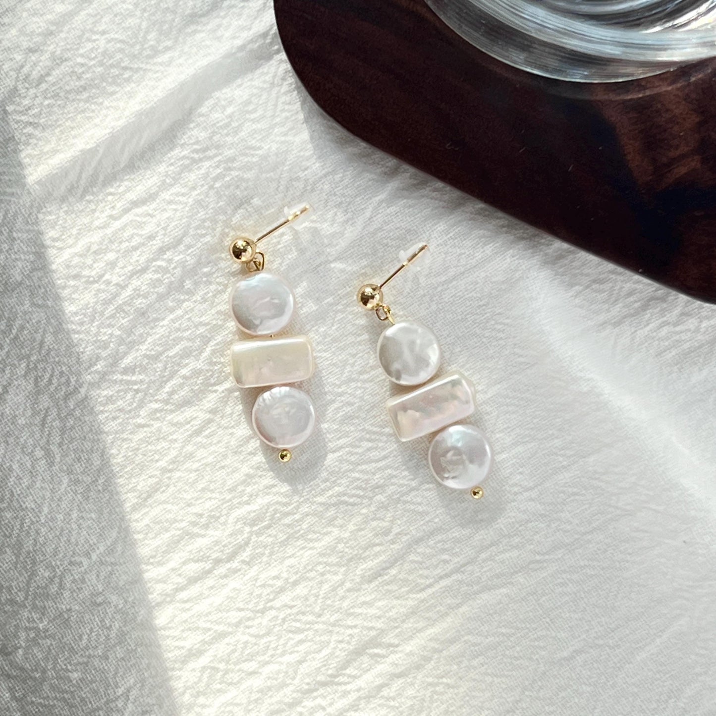 Dainty Freshwater Baroque Pearl Dangling Earrings,Minimalist Coin Bar Pearl Dangle Earrings,Everyday Modern Drop Earrings,Gift For Women