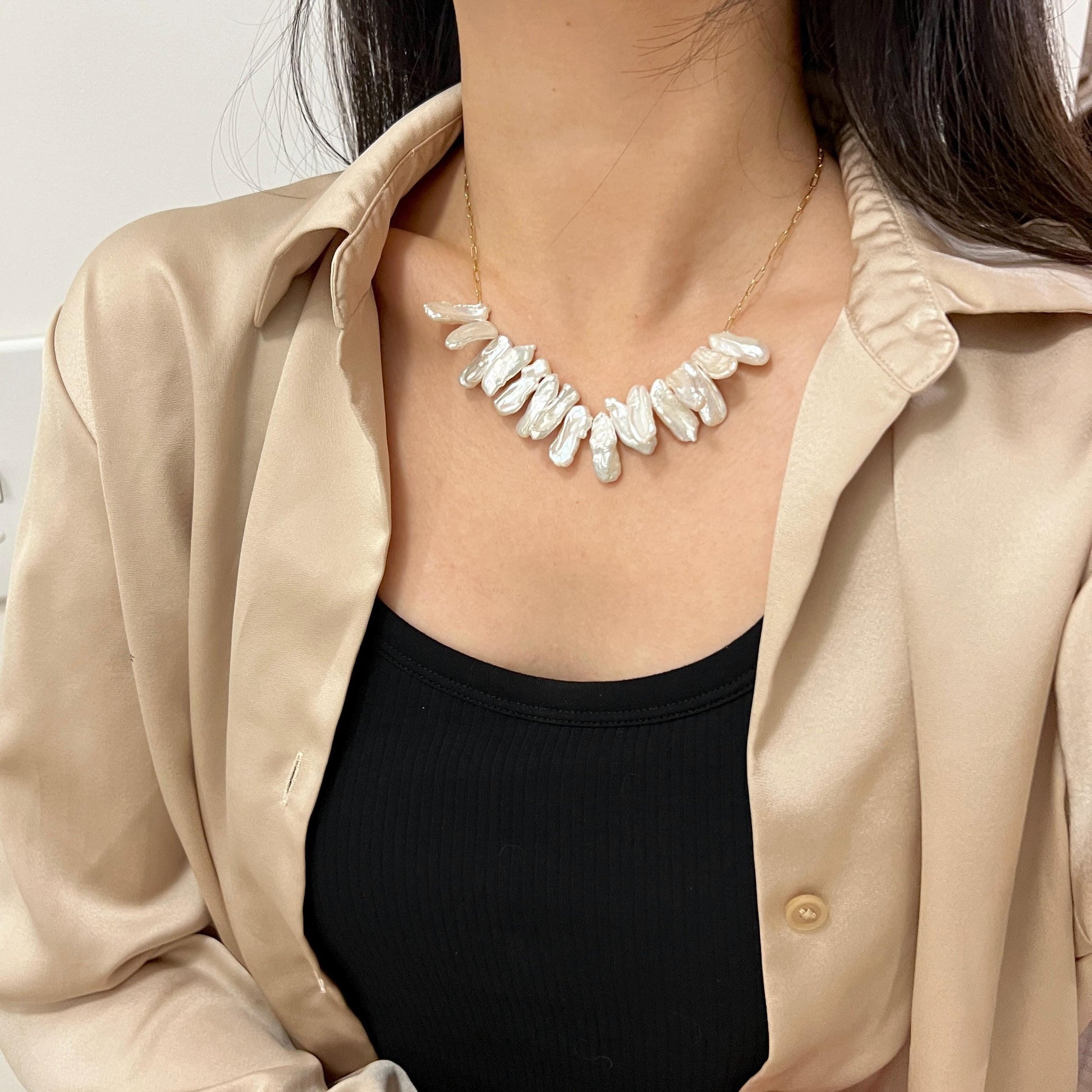 Large Baroque Pearl Modern Statement Necklace,Unique Chunky Freshwater Pearl Choker,Wedding Bridal Charm Necklace,Birthday Gift For Her