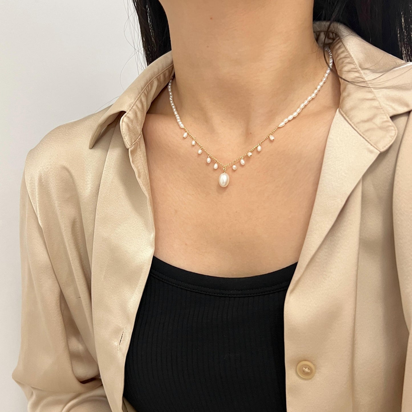 Dainty Freshwater Baroque Pearl Beaded Gold Necklace,Minimalist Boho Beads Necklace,Wedding Bridal Jewelry,Bridesmaid Gift,Gift For Her