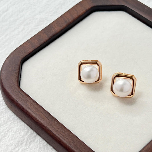 18K Vintage Gold Freshwater Pearl Stud Earrings,Minimalist Dainty Simple Gold Earrings Studs,Wedding Bridal Jewelry,Birthday Gifts For Her