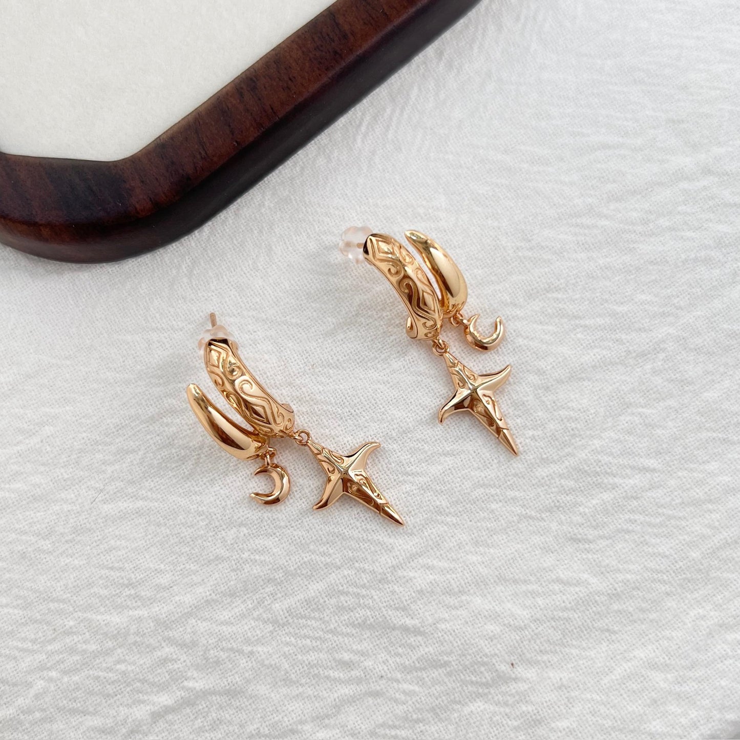 18K Vintage Gold Star Celestial Dangling Earrings,Minimalist Dainty Everyday Drop Earrings,Birthday Anniversary Bridesmaid Wedding Gifts