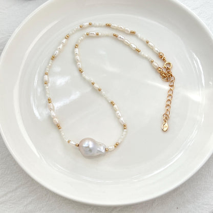 Natural Baroque Pearl Beaded Choker Statement Necklace